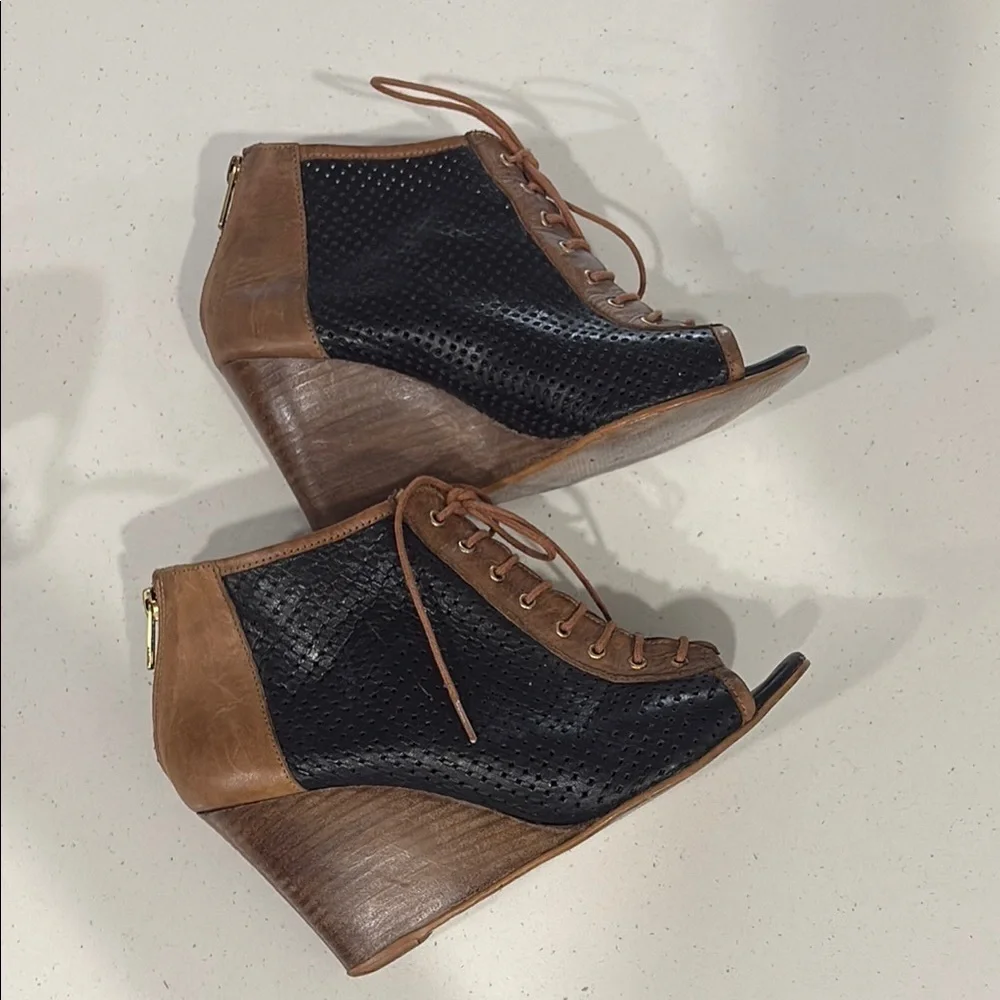 Relance Brown and Black Wedge Open Tor Ankle Boots